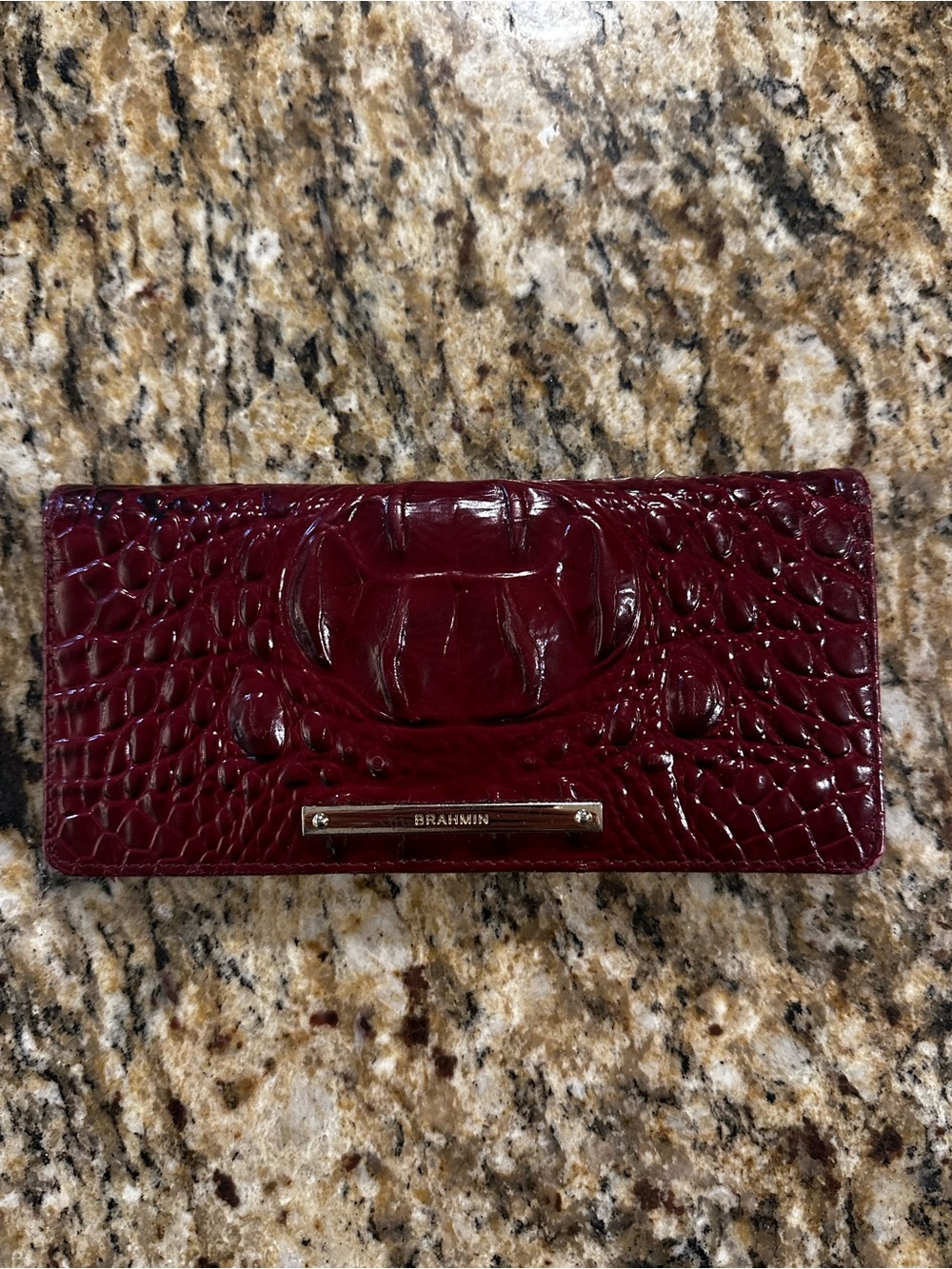 Brahmin Burgundy Croc-Embossed Leather Long Wallet